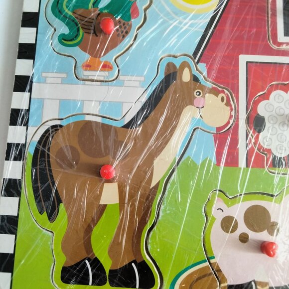 Wooden Farm Animal Puzzle Board Knob Pieces Toddlers Kids Early Learning Toy - Picture 3 of 7